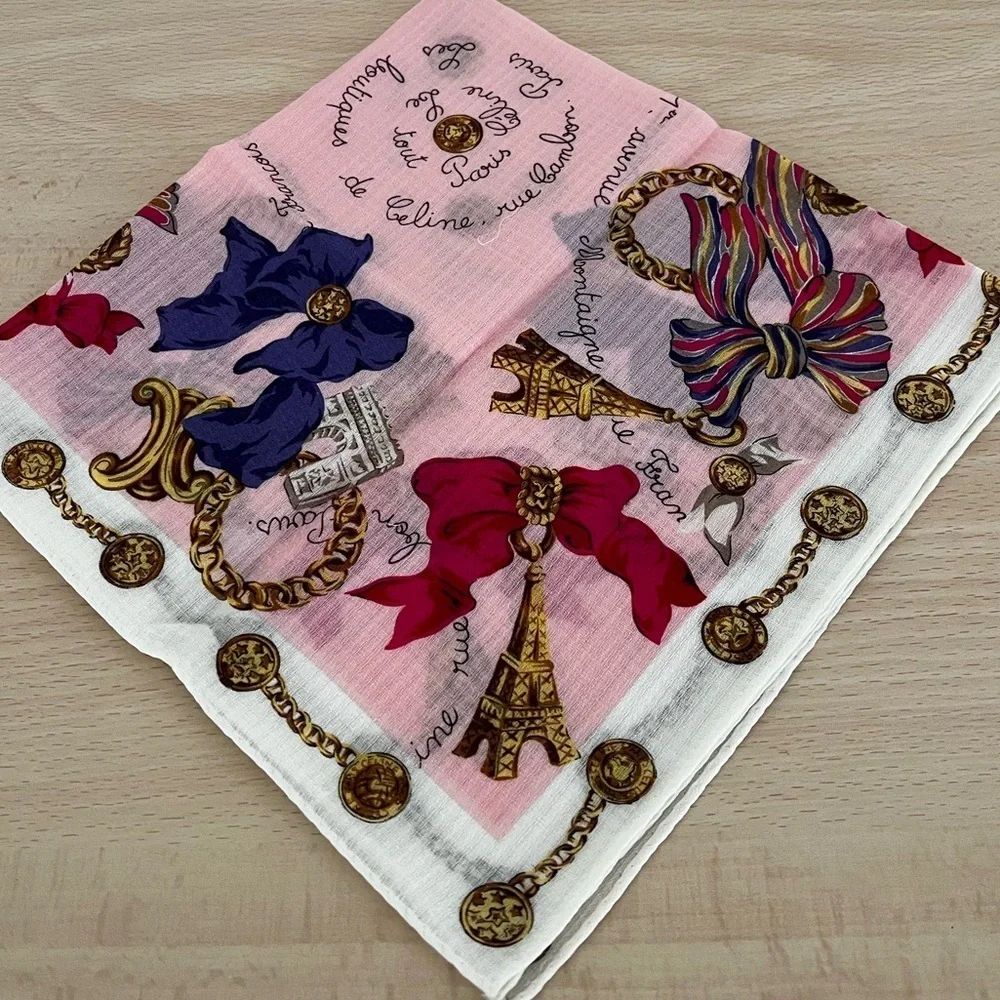 Vintage Celine Paris Arc-de-Triomphe Medallion Era Cotton Voile Scarf BNWT 1970s